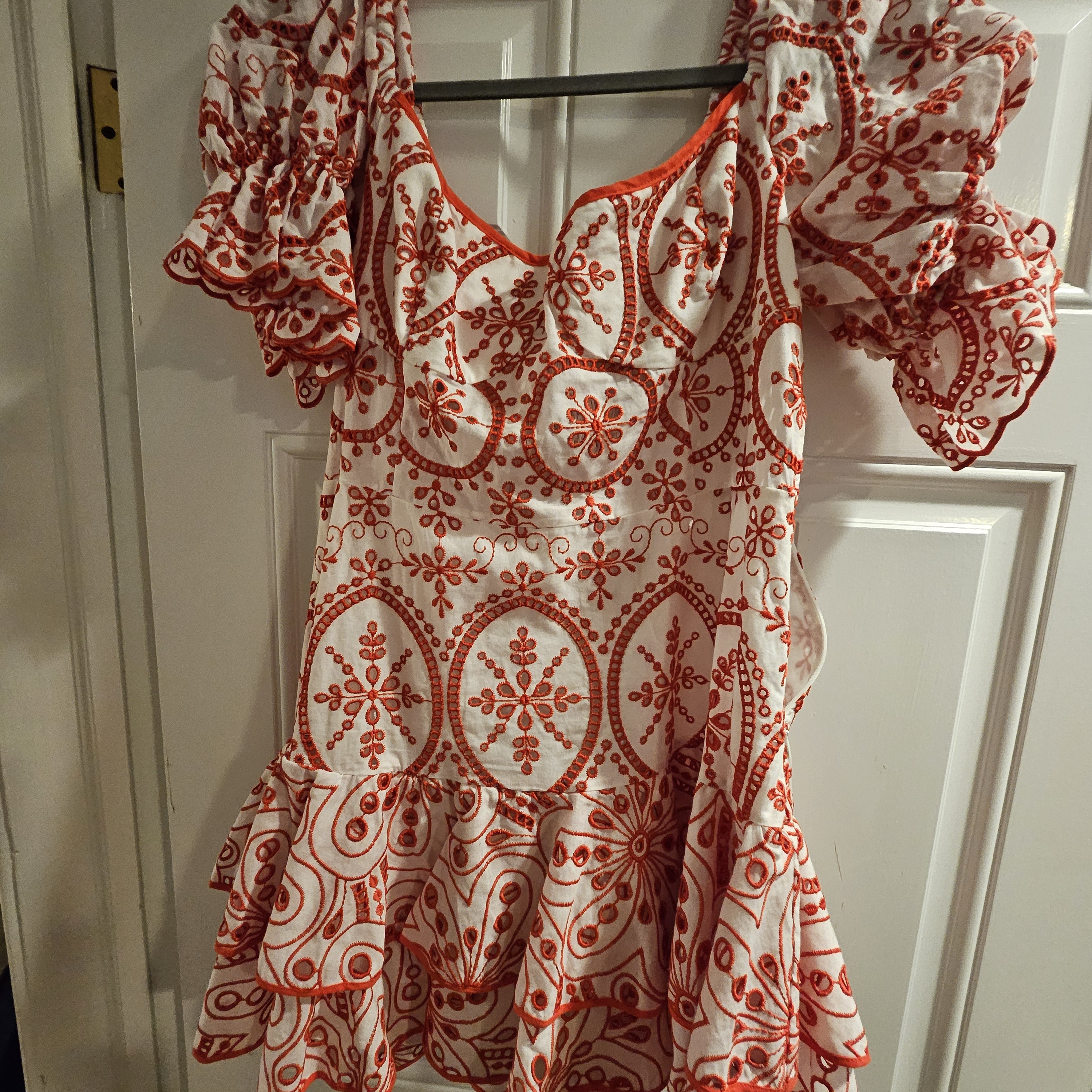 Chic Charo Ibiza Tutti Fruiti Red And White Floral Women's Dress With Belt